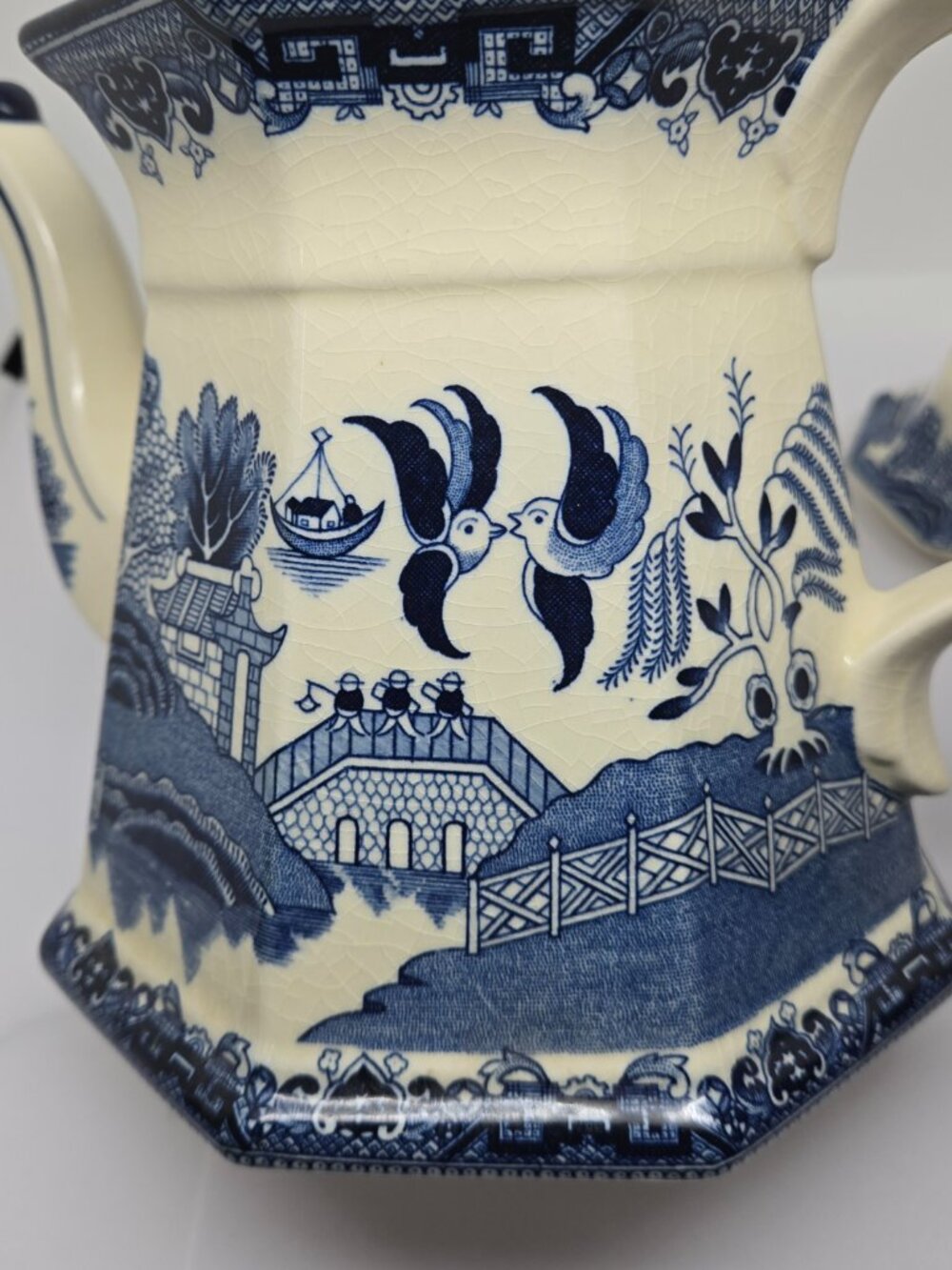 E&C Challinor Ironstone Willow Modern Production Ceramic Teapot, Blue and White - Picture 10 of 16